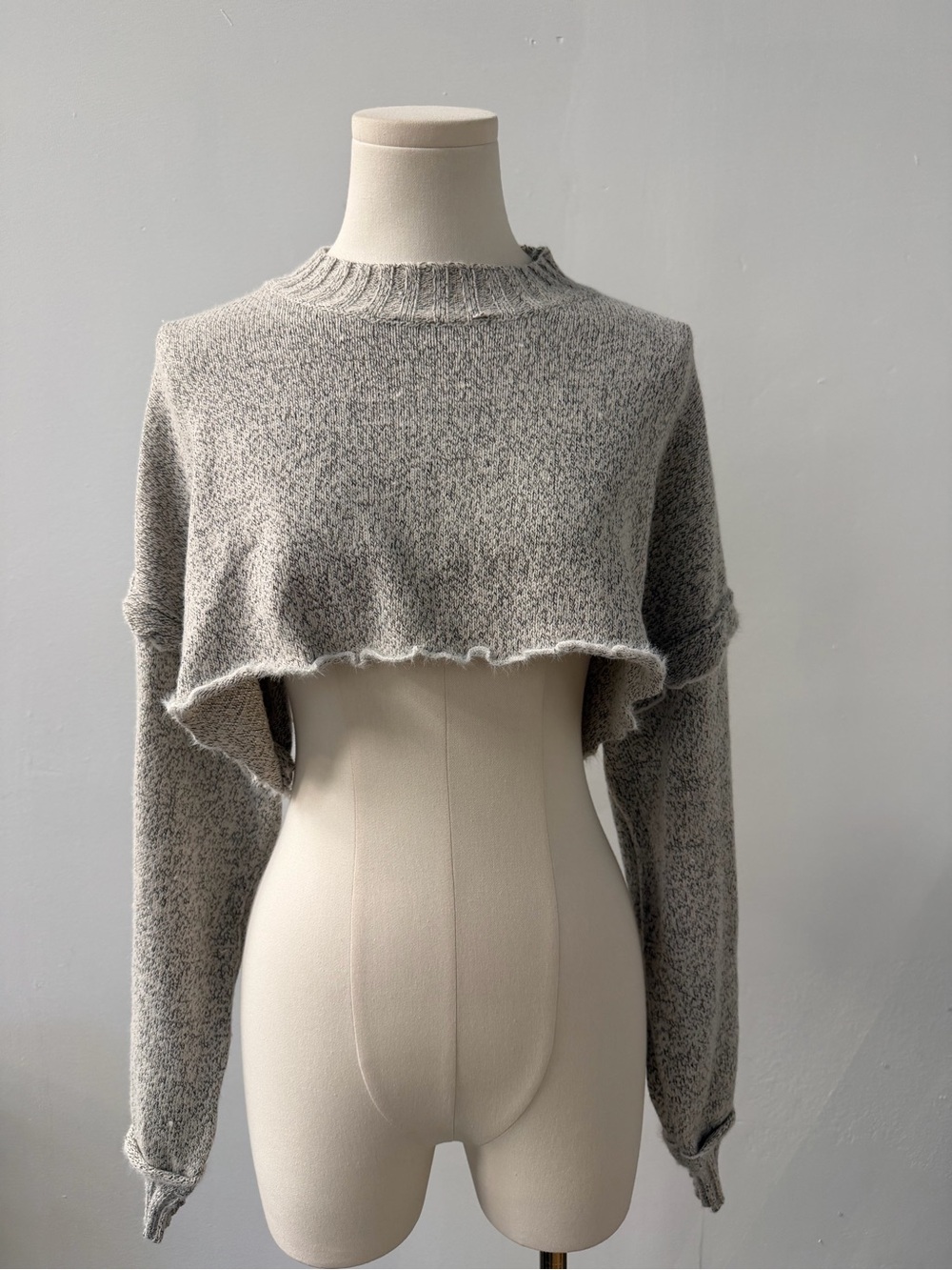 Anthropologie Heather Gray Cropped Crewneck Sweater